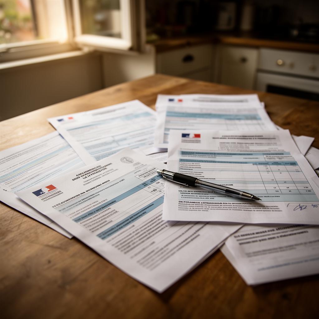 Documents administratifs français relatifs aux aides à la rénovation énergétique posés sur un bureau
